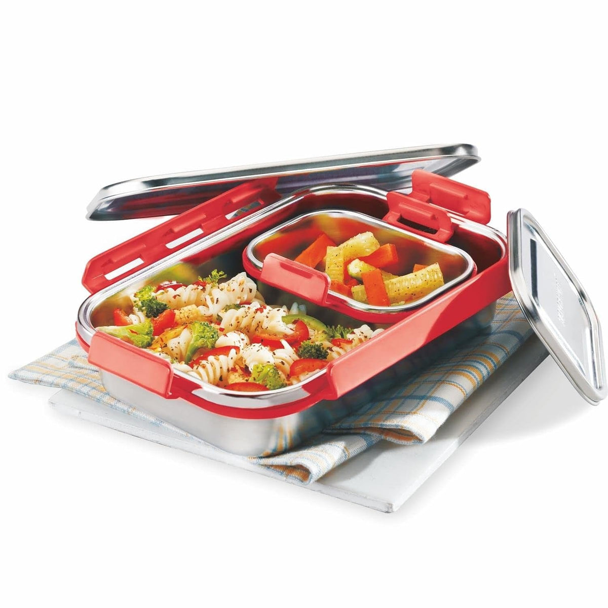Signoraware Steelin Rectangular Steel Lunch Box Red
