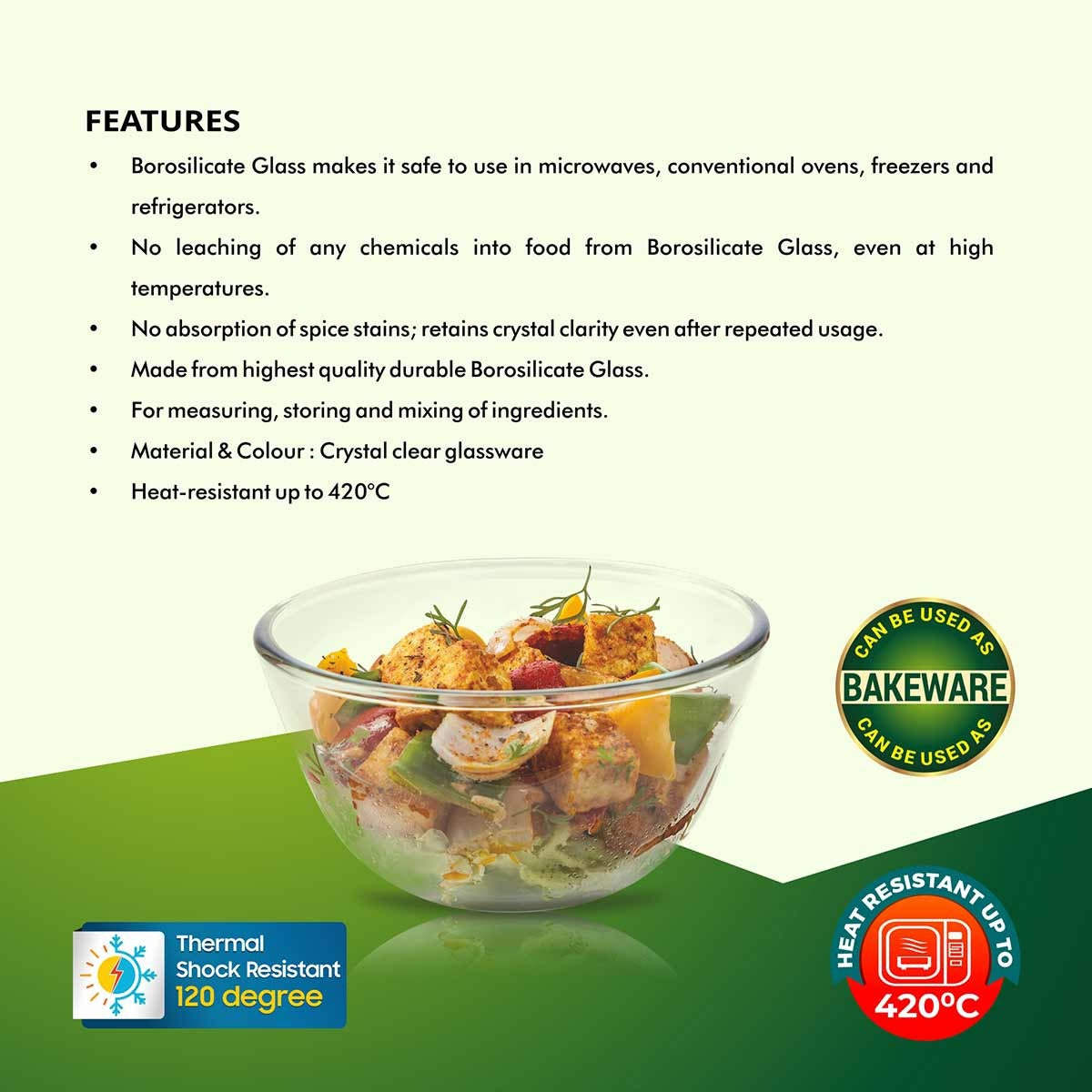 Borosilicate Glass Mixing Bowl 1000 ml Without Lid