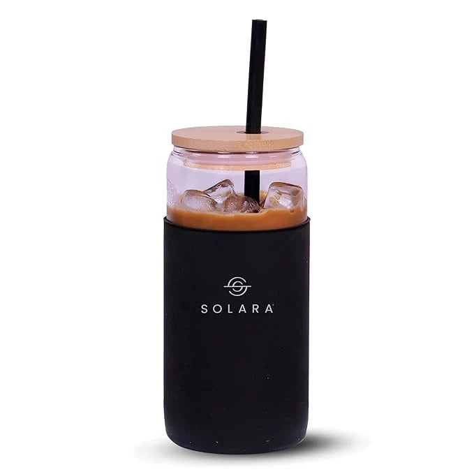 Glass Tumbler with Bamboo Lid Black