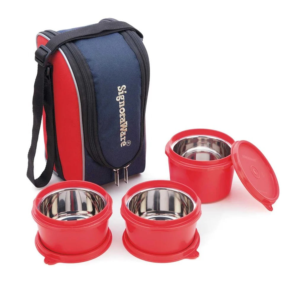 3 Tier Steel Lunch Box Red