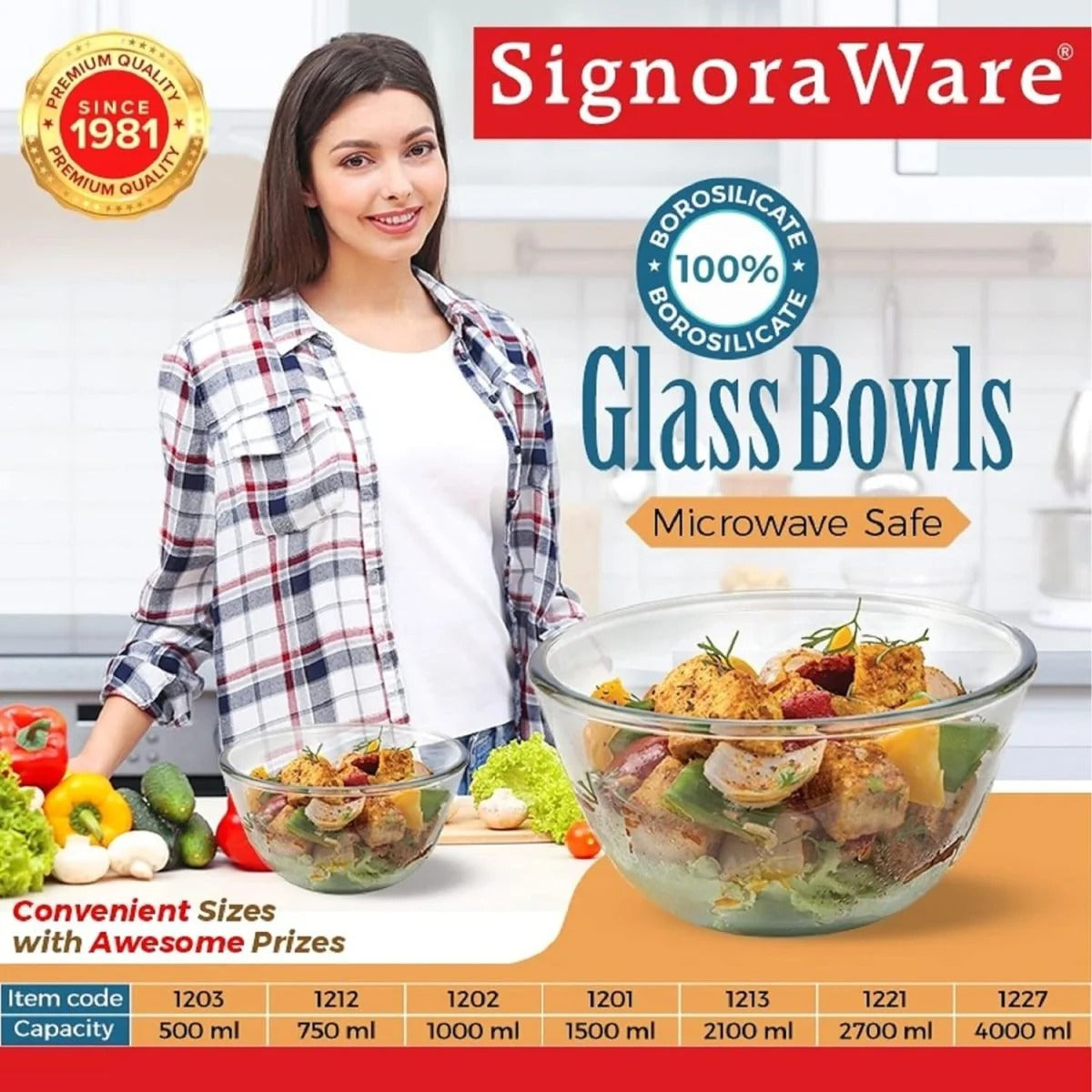 Borosilicate Glass Mixing Bowl Combo Set of 3 Without Lid (1500 ml + 1000 ml + 500 ml)