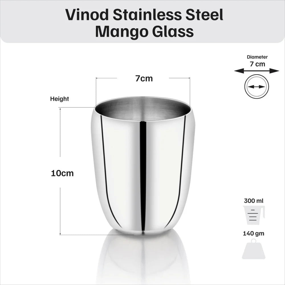 Stainless Steel Mango Glass Set of 6 (300 ml each)