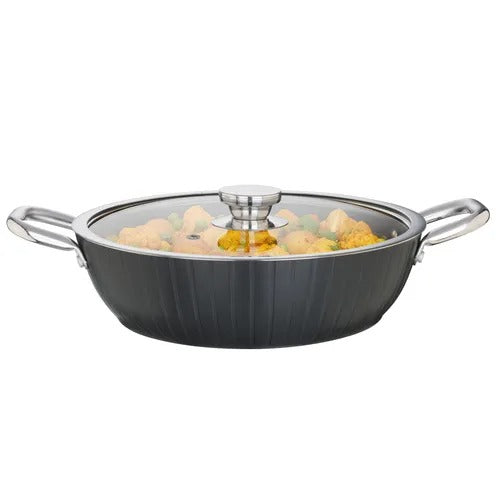 Prestige Durastone Hard Anodised 6 Layer Non Stick Kadai with Glass Lid (Black) 28 cm