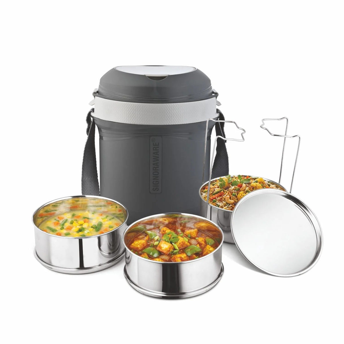 E-Hot Electric Lunch Box 3 Tier Grey