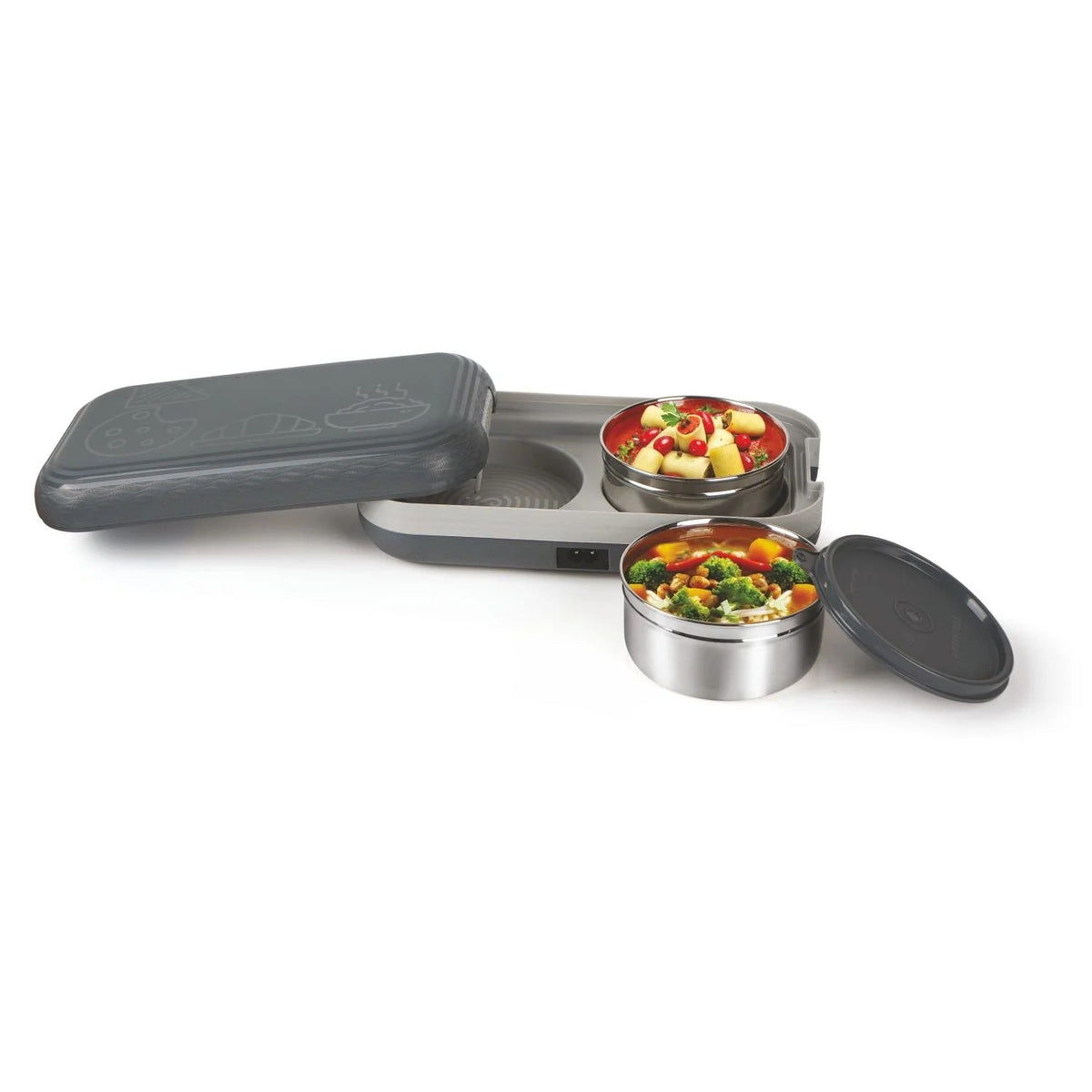 E-Hot Electric Steel Lunch Box Gray