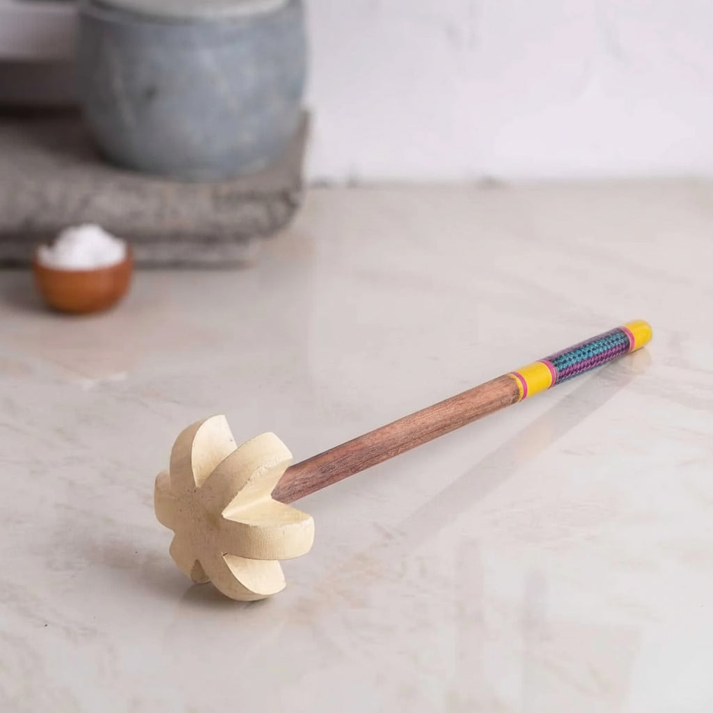 Lac Turned Wood Buttermilk Churner Traditional Kitchen Tool