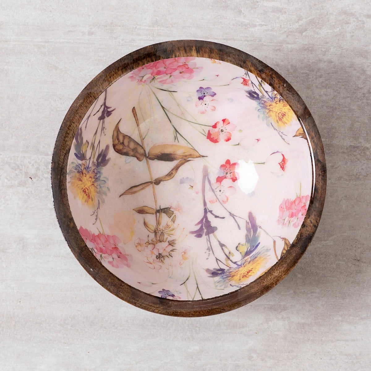 Pink Printed Mango Wood Serving Bowls Set of 2