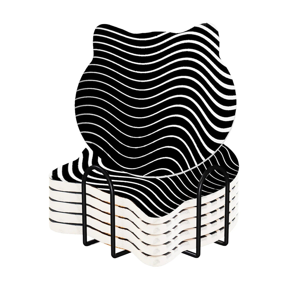 Unique Tea Coaster Set of 6 10 cm 9 mm Thick Black White Non Slip Mat Housewarming Gift