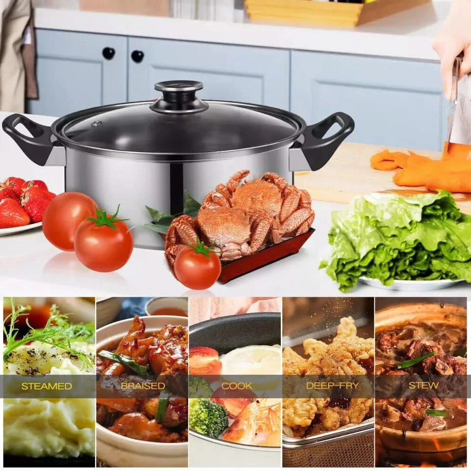 12-Piece Stainless Steel Cookware Saucepan Set with Glass Lids – Includes Saucepans and Pots for Kitchen Cooking, Compatible with Induction, Gas, and Electric Hobs