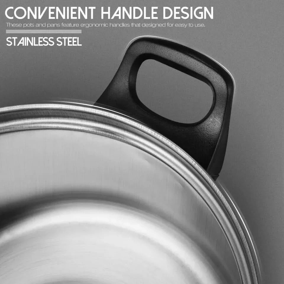 12-Piece Stainless Steel Cookware Saucepan Set with Glass Lids – Includes Saucepans and Pots for Kitchen Cooking, Compatible with Induction, Gas, and Electric Hobs