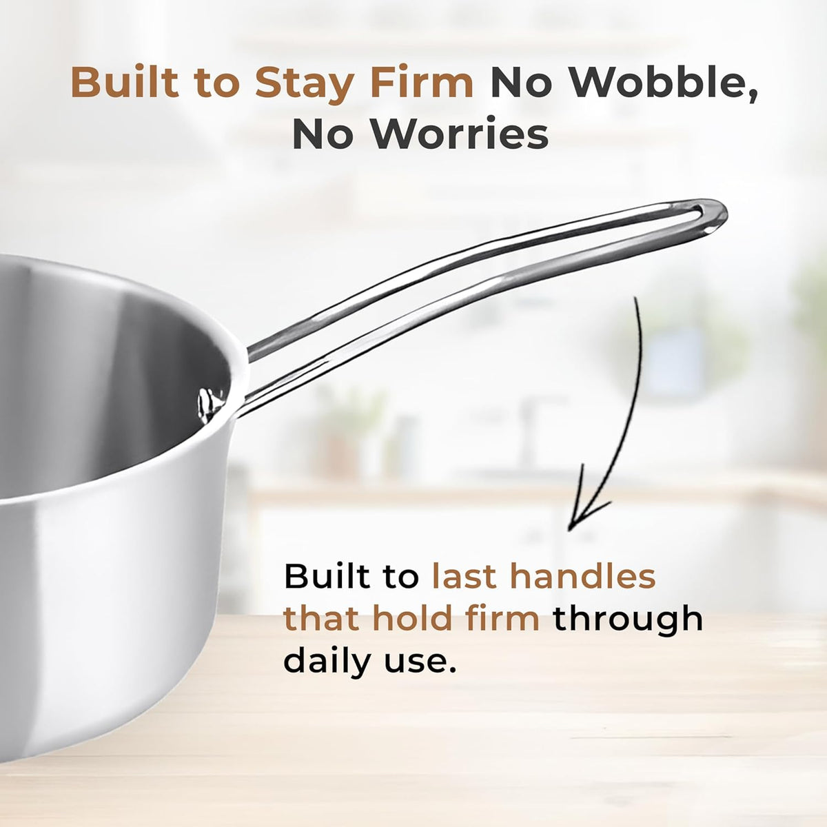 Tri-Ply Stainless Steel Sauce Pan With S.S Lid, Tri-Ply Milk/Tea Pan, Riveted Long Handle