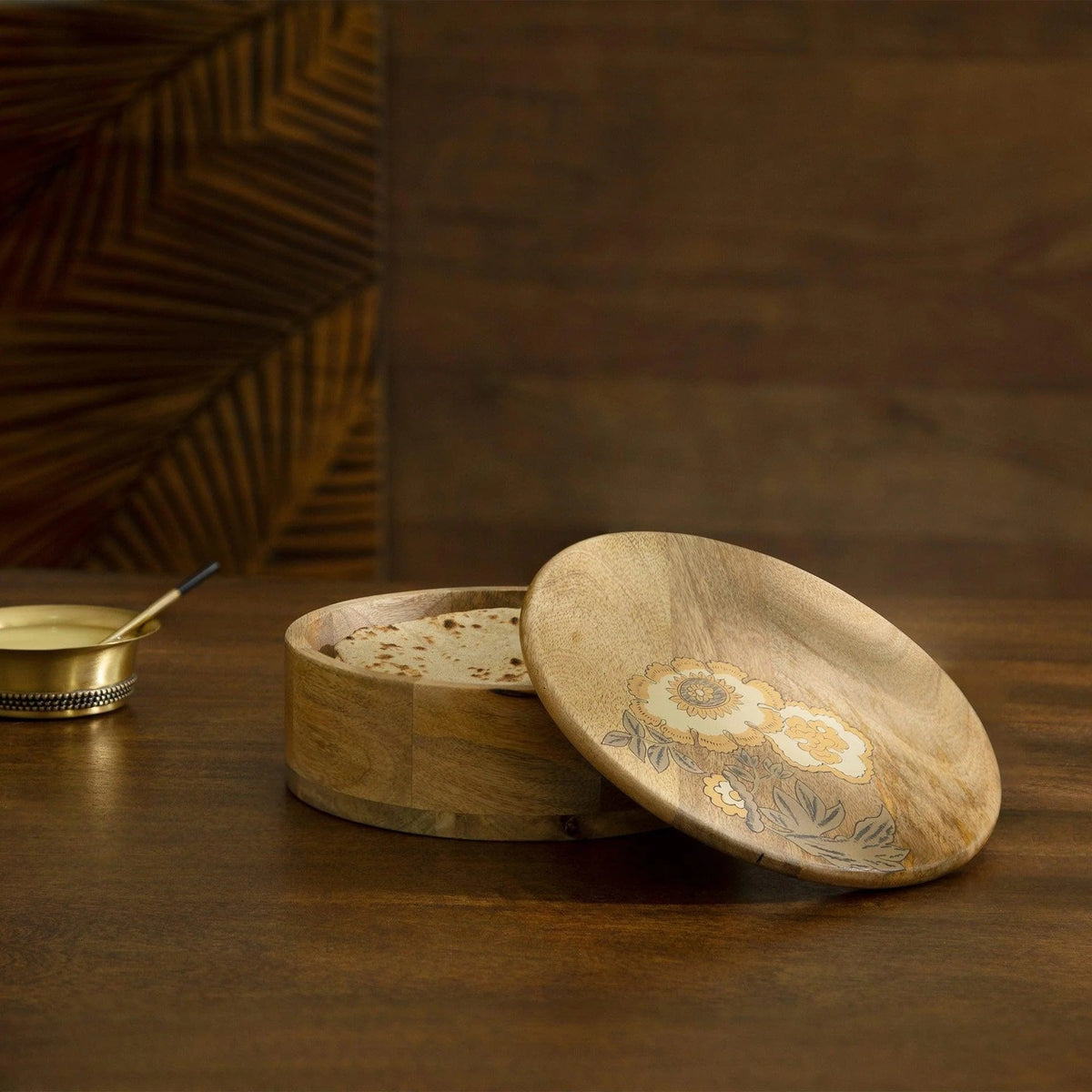 Roti Box Casserole with Wooden Lid BPA Free Food Grade Handcrafted Chapati Box