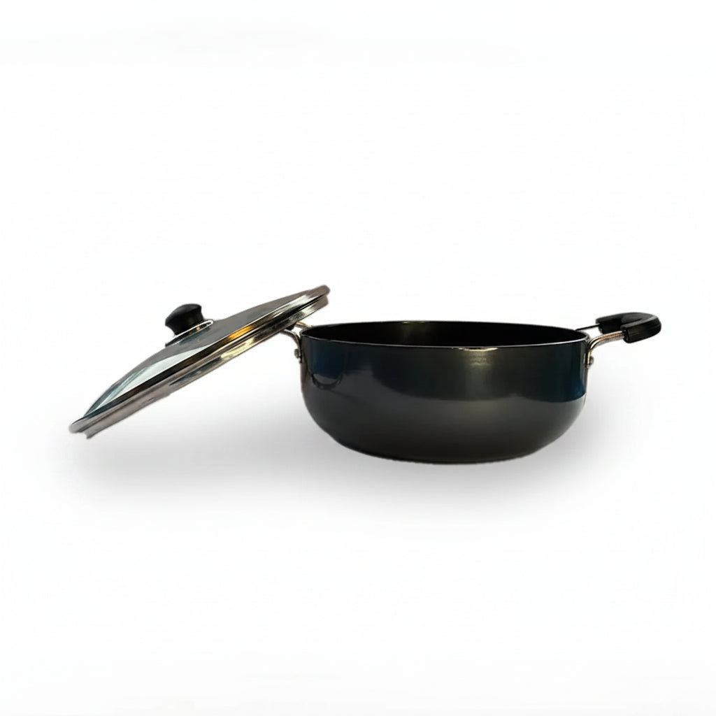 Hard Anodized Non-Stick Aluminium Kadai 4.4L with Lid Riveted Bakelite Handle Induction