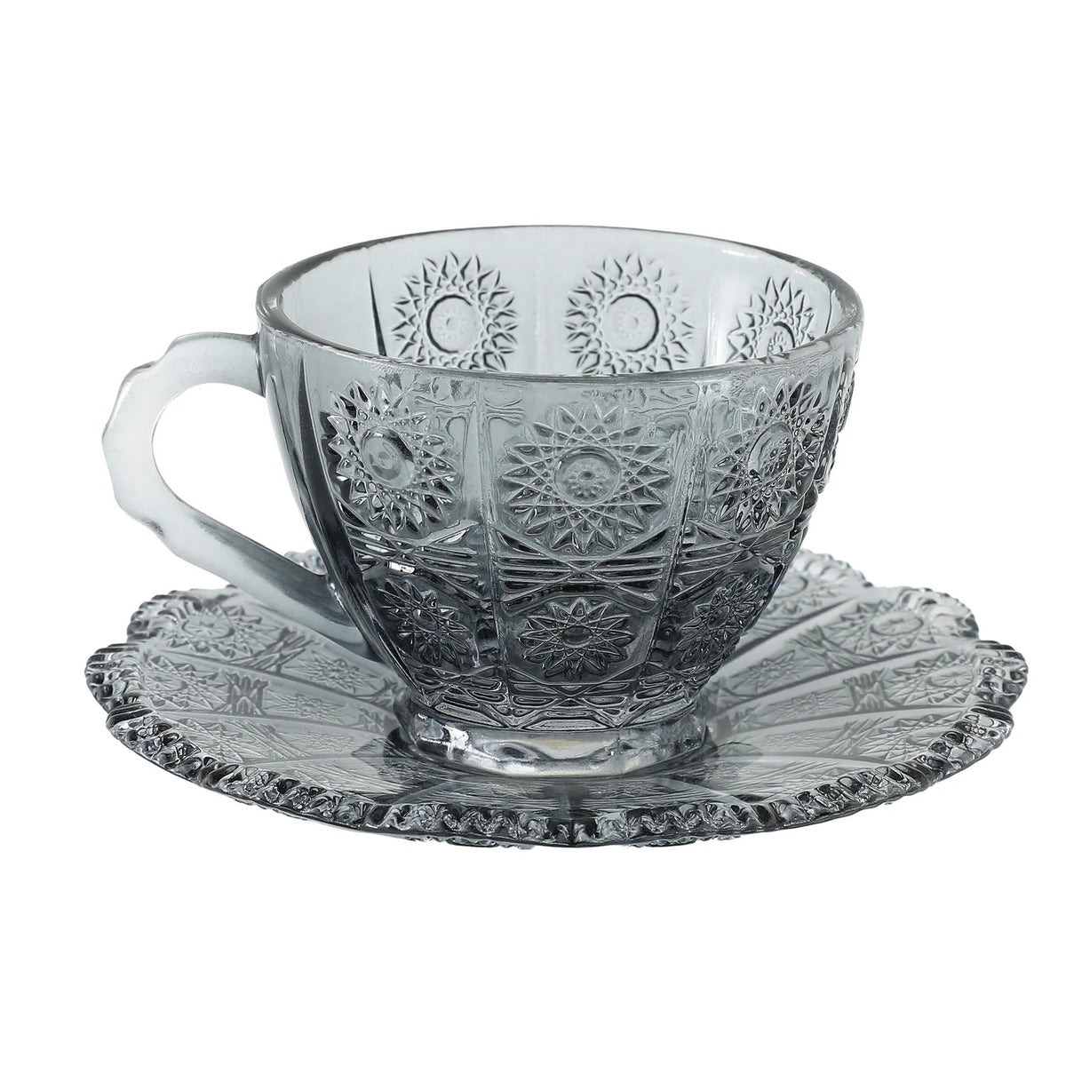 Glass Cup with Saucer (280 ml) Set of 2, Elegant, Transparent