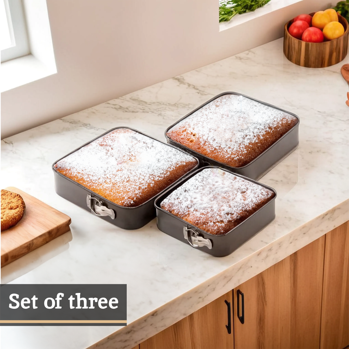 Set of 3 Spring Form Square Cake Tins