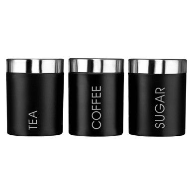 Black Enamel Tea Coffee and Sugar Set with Stainless Steel Lids
