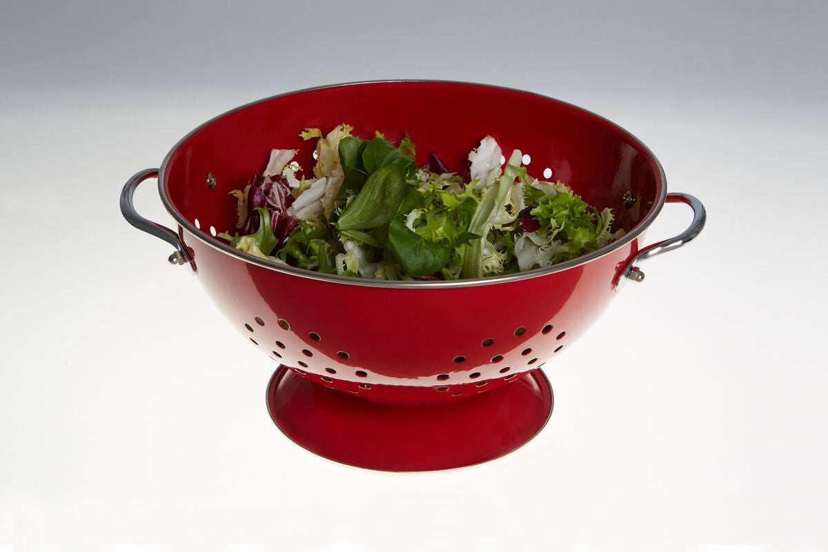 Red Enamel Vintage-Style Colander with Stainless Steel Core