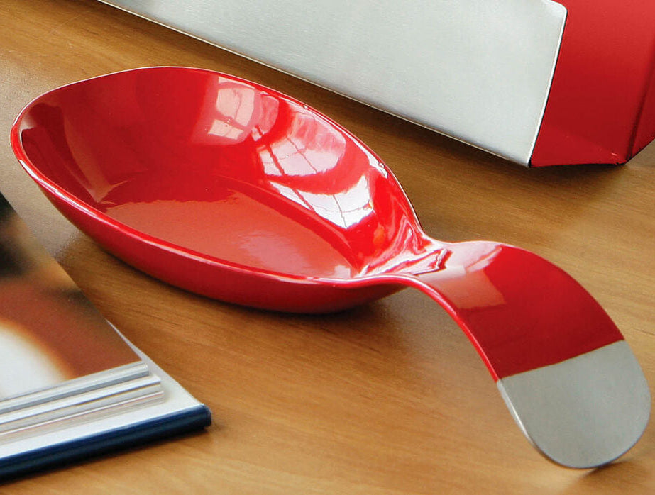 Red Enamel Spoon Rest with White Tip