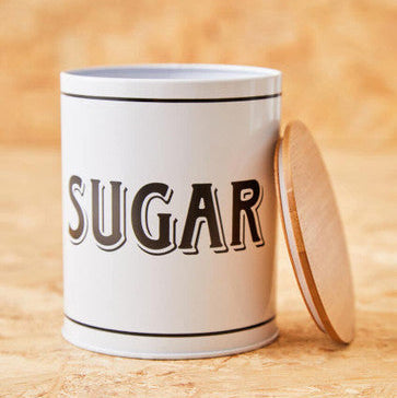 White Metal Sugar Canister with Black Lettering