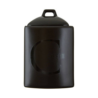 Black Text Stoneware Coffee Canister