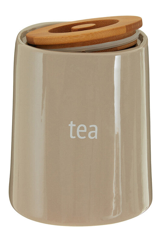 Beige Ceramic Tea Canister with Tapered Shape