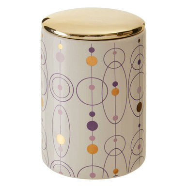 Canister with Gold Finish Lid and Colourful Orbs Motif