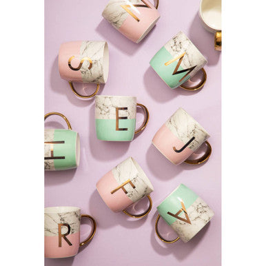 Marble Effect and Pastel Green Monogram Mug, A | Frosted Deco