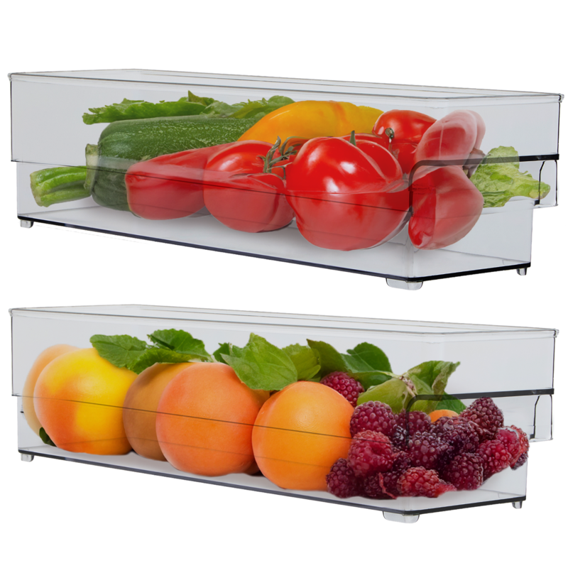 Set of Two Small Stackable Clear Fridge Storage Trays