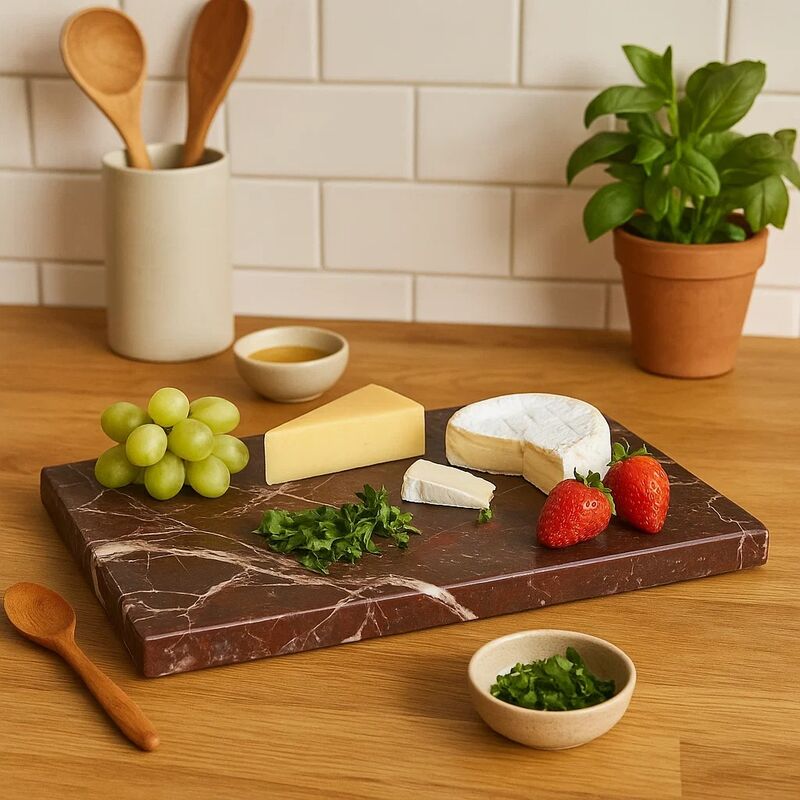 Rectangular Red and White Marble Chopping and Serving Board