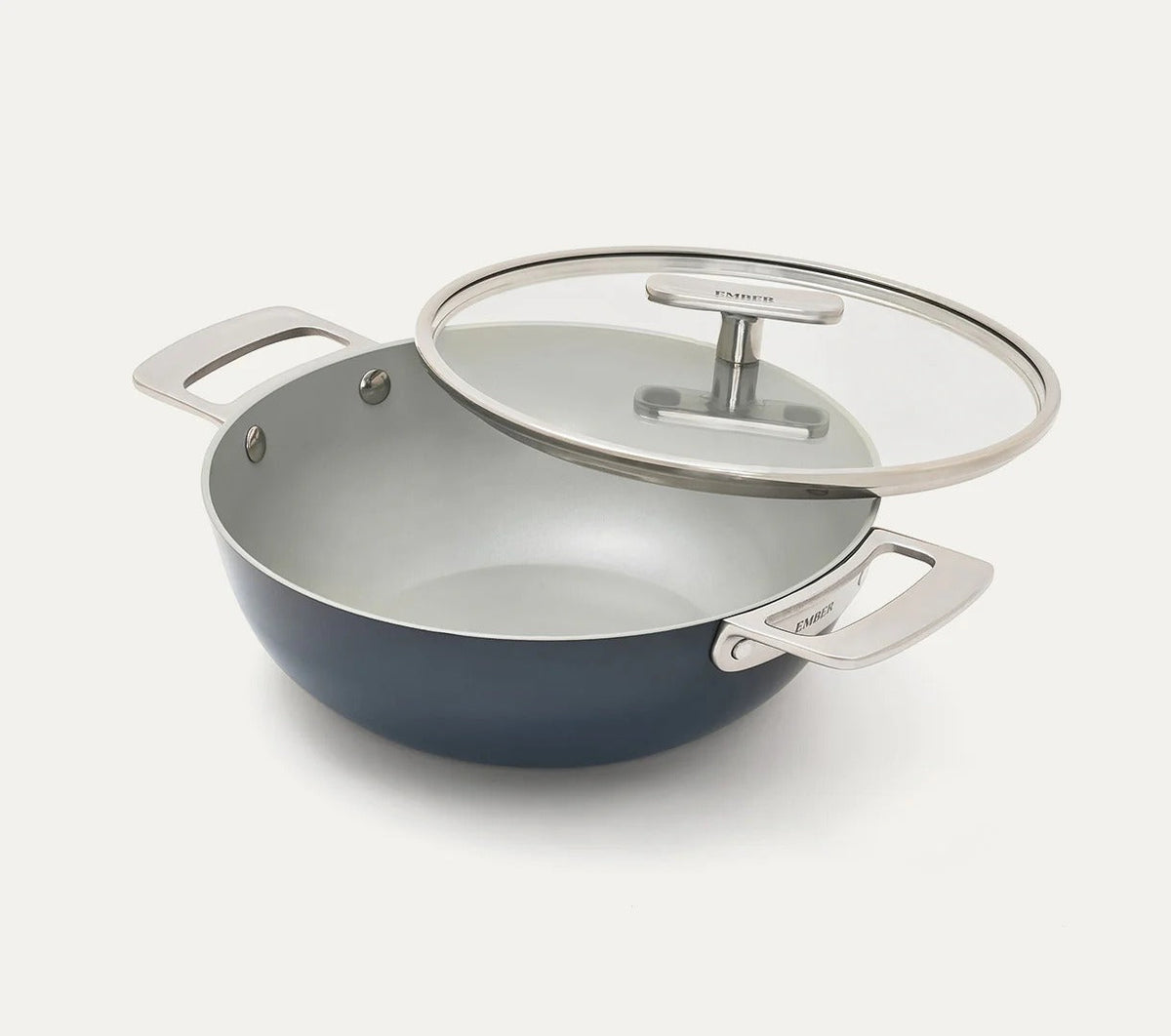 Kadai 24 cm Florence Collection Stainless Steel Handle Ceramic Non-Stick Nilgiri Blue Glass Lid