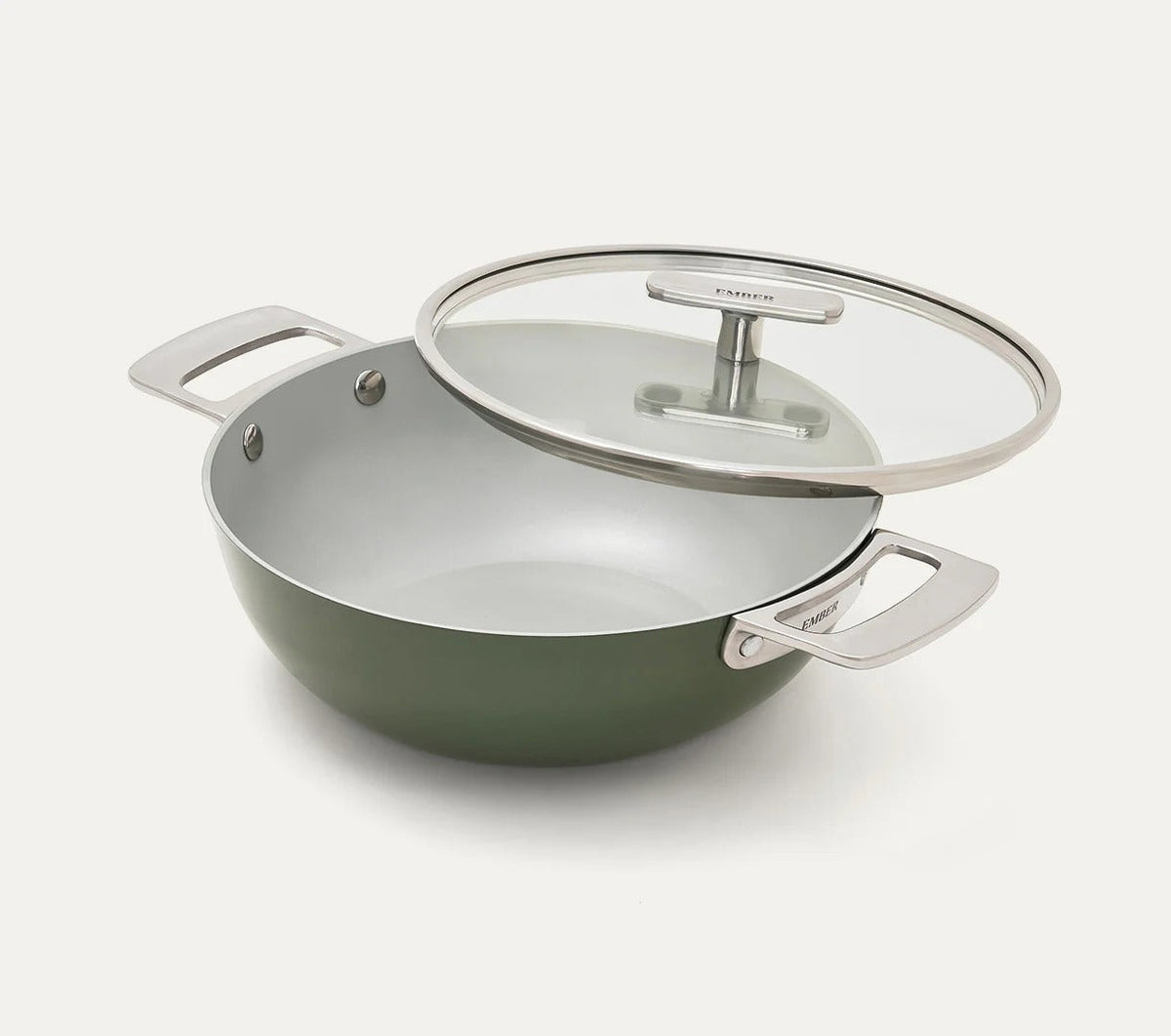 Kadai 24 cm Florence Collection Stainless Steel Handle Ceramic Non-Stick Coorg Green Glass Lid
