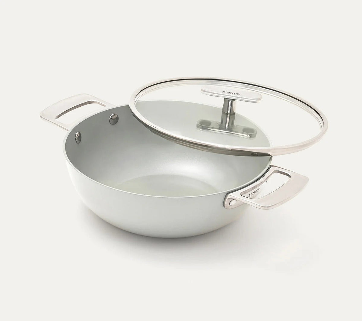 Kadai 24 cm Florence Collection Stainless Steel Handle Ceramic Non-Stick Himalayan Mist Glass Lid