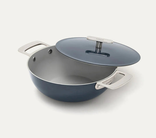 Kadai 24 cm Florence Collection Stainless Steel Handle Ceramic Non-Stick Nilgiri Blue Metallic Lid