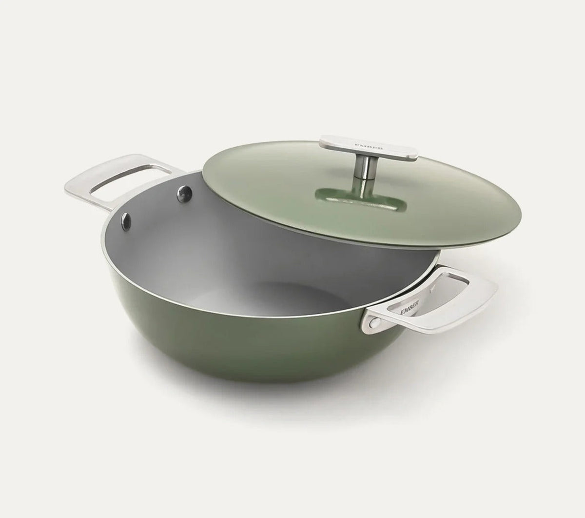 Kadai 24 cm Florence Collection Stainless Steel Handle Ceramic Non-Stick Coorg Green Metallic Lid