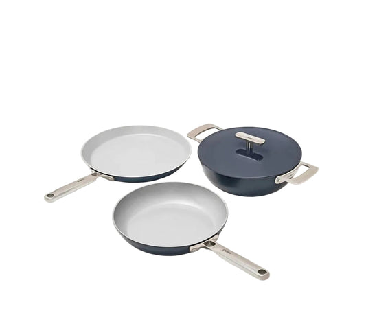 Cookware Set of 3 with Storage (Frypan+Kadai+Dutch Oven) Nilgiri Blue