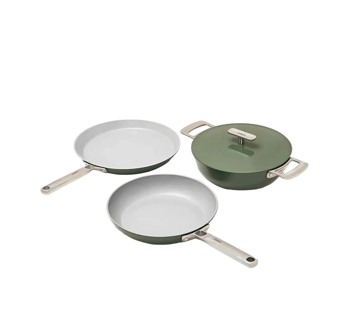 Cookware Set of 3 with Storage (Frypan+Kadai+Dutch Oven) Coorg Green