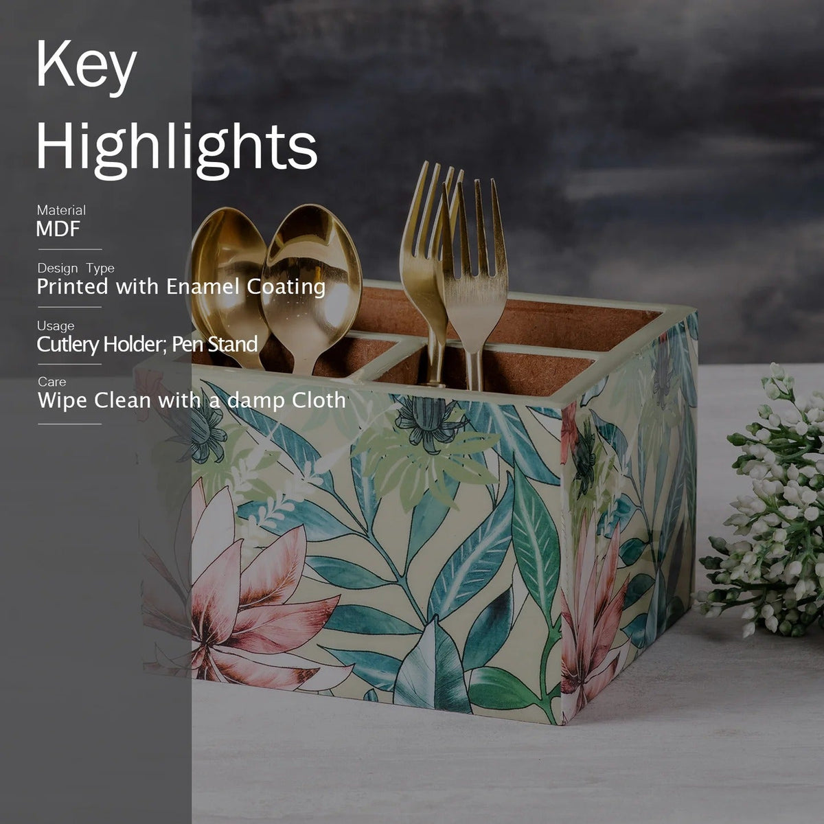 Enamel MDF Cutlery Holder Printed Design Large