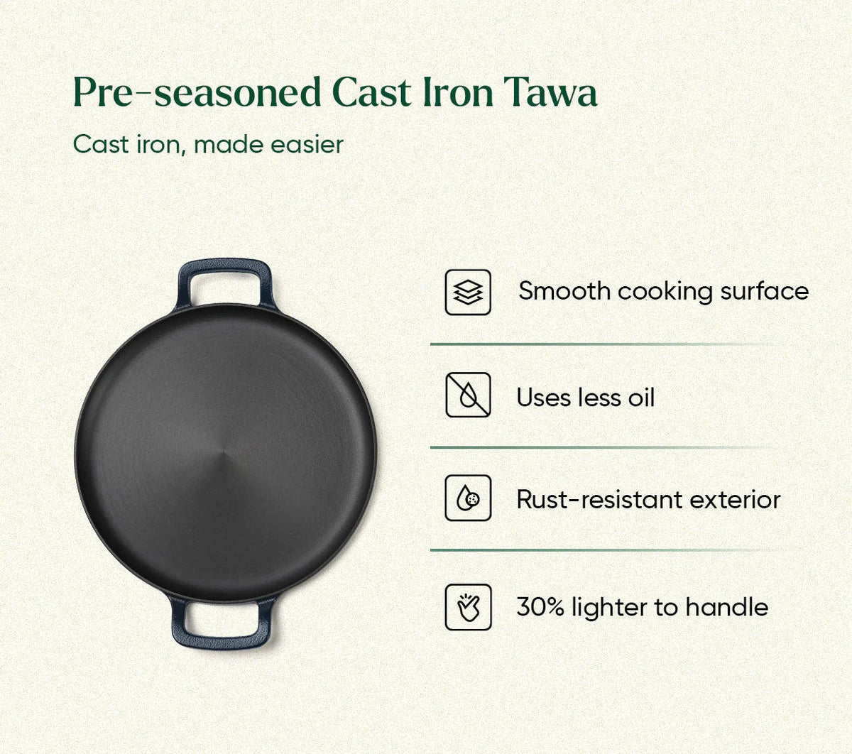 Pre-Seasoned Cast Iron Tawa 30 cm
