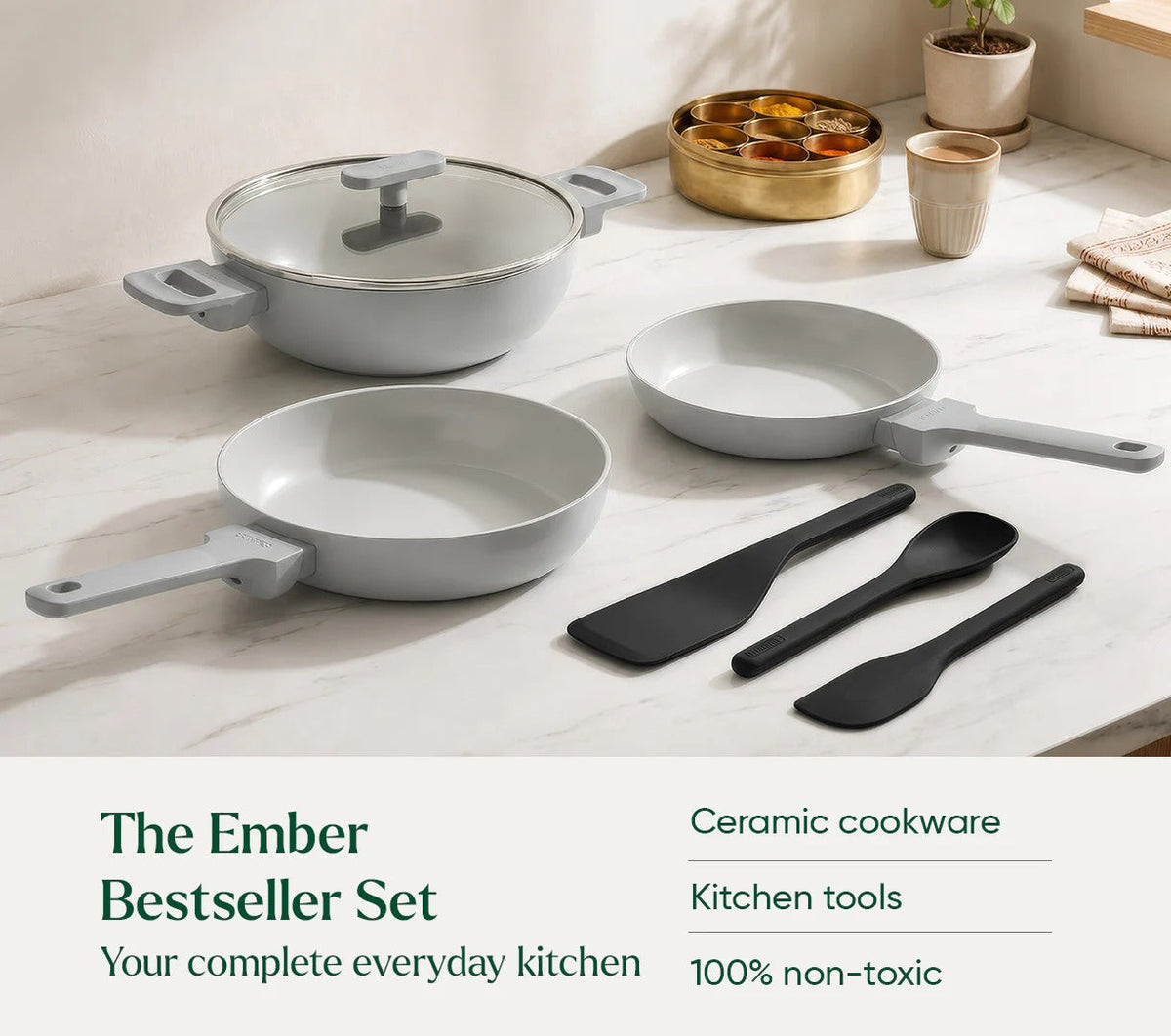 Cookware Set of 3 Soft-Touch Handle with Glass Lid