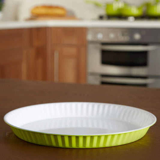 Lime Green and White High-Edge Non-Stick Flan Dish