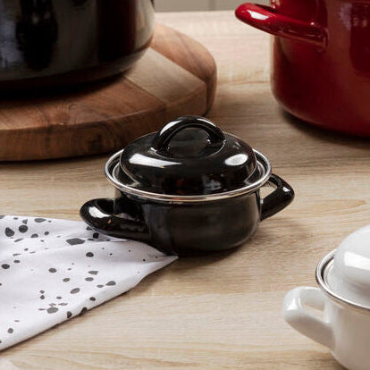 Black Enamel 10cm Mini Casserole Dish with Lid