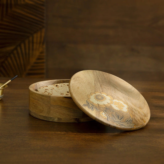 Roti Box Casserole with Wooden Lid BPA Free Food Grade Handcrafted Chapati Box