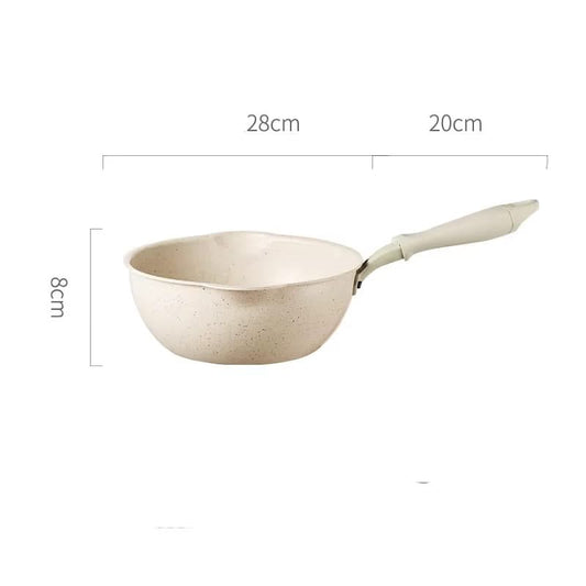 Non-Stick Deep Wok Frying Pan – 28cm Beige Aluminum, Durable for Gas and Induction Stoves, Perfect for Multiple Cooking Styles.