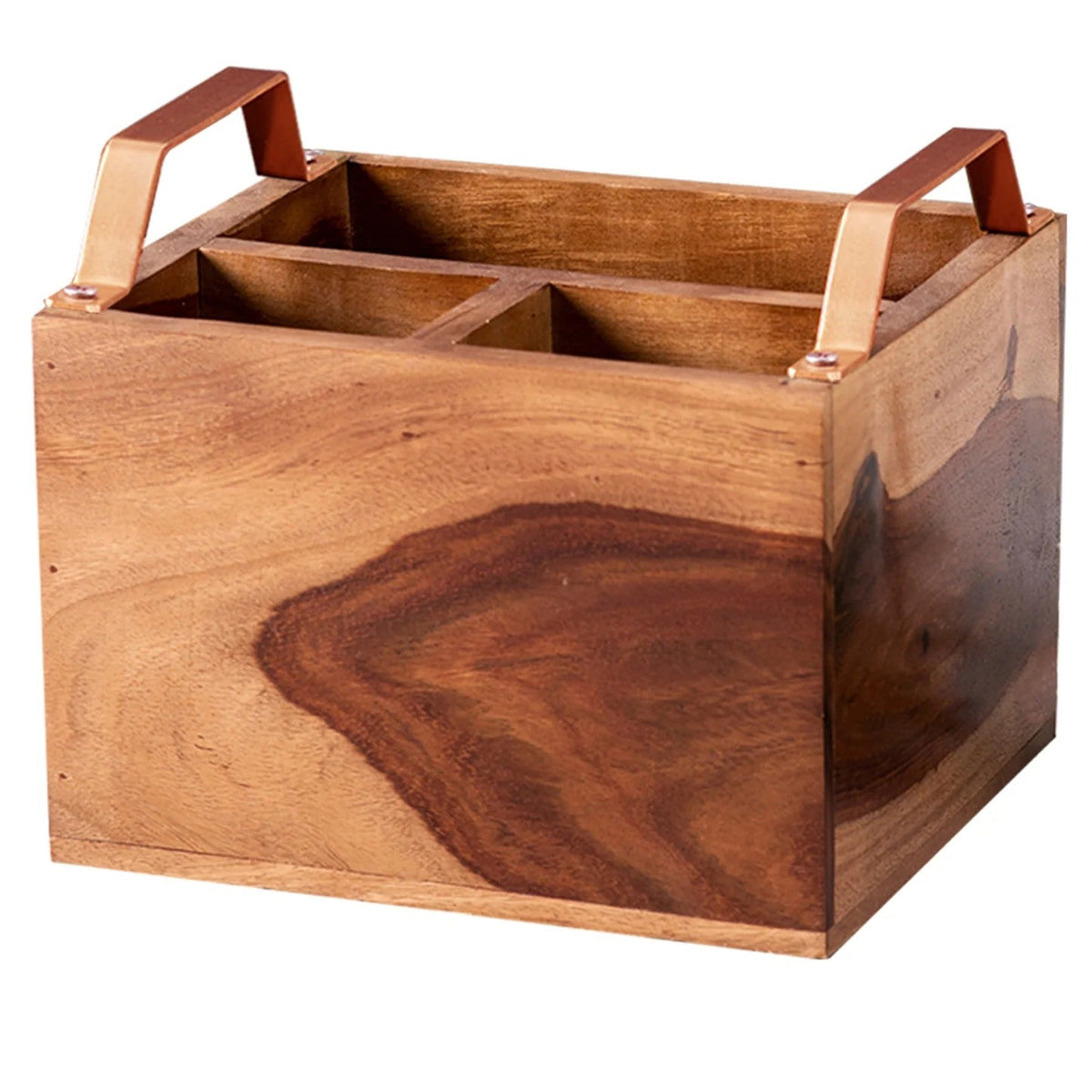 Teak Wood Cutlery Holder Small Copper Mini Me