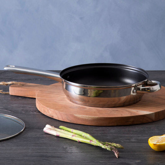 24cm Stainless Steel Non Stick Frying Pan with Glass Lid