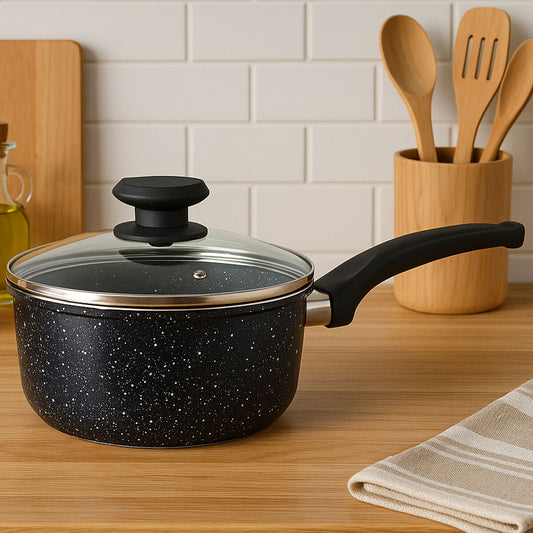 20cm Non Stick Stone Effect Saucepan with Glass Lid