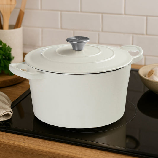White Cast Iron 23cm Casserole Dish with Lid