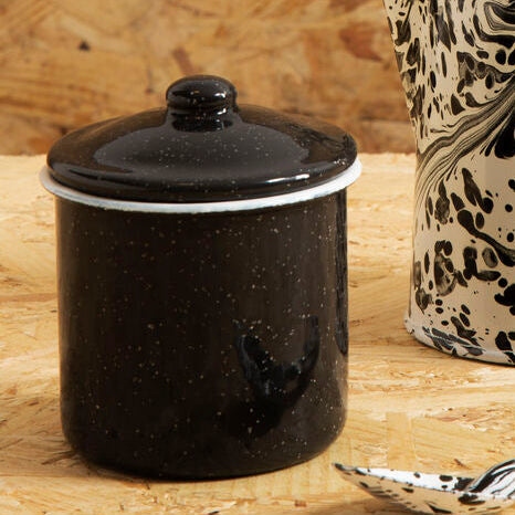 Small Black Enamel Canister with Dome Lid