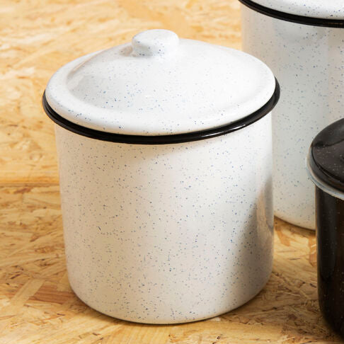 White Large Canister with Black Asymmetric Pattern