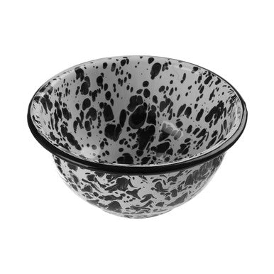 Small White Metal Bowl with Black Blotch Pattern